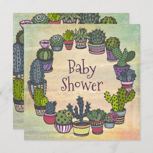 Colorful Cactus Baby shower Kaart (Voorkant / Achterkant)