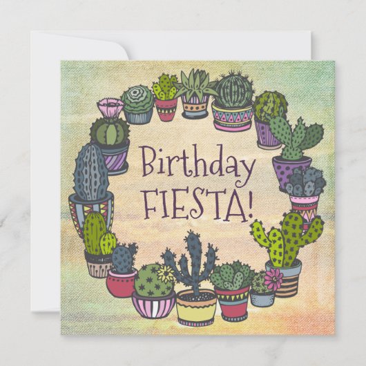 Colorful Cactus Birthday Fiesta Kaart (Voorkant)