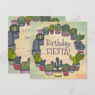 Colorful Cactus Birthday Fiesta Kaart
