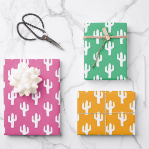 Colorful Cactus Pattern Pink Oranje Green Fun Inpakpapier Vel