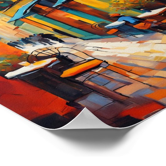 Colorful Cafes and Cobblestone Poster (Hoek)