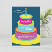 Colorful Cake1st Birthday Cute Invitations Kaart (Staand voorkant)