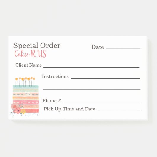 Colorful Cake Bakery Special Order Note Pad (Voorkant)