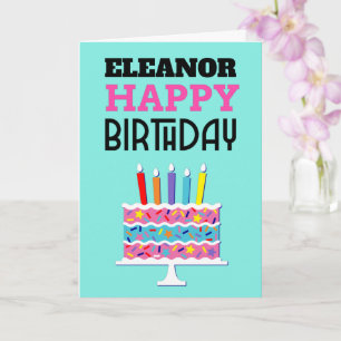 Colorful Cake Candles Name Happy Birthday Card Kaart