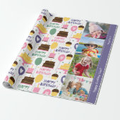 Colorful Cake Pattern Happy Birthday met naam foto Cadeaupapier (Uitgerold)