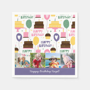 Colorful Cake Pattern Happy Birthday met naam foto Servet