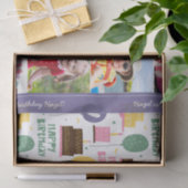 Colorful Cake Pattern Happy Birthday met naam foto Tissuepapier (Geschenk)