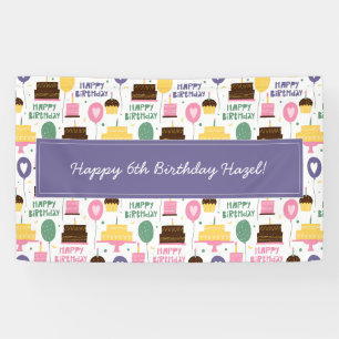 Colorful Cake Pattern Happy Birthday w/ Name Age Spandoek