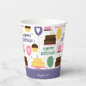 Colorful Cake Pattern Happy Birthday w/ Name Papieren Bekers (Achterkant)