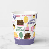 Colorful Cake Pattern Happy Birthday w/ Name Papieren Bekers (Links)