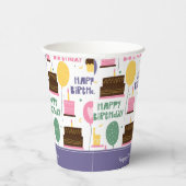 Colorful Cake Pattern Happy Birthday w/ Name Papieren Bekers (Rechts)