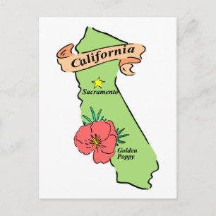 Colorful California Map Gifts and T - shirts Briefkaart