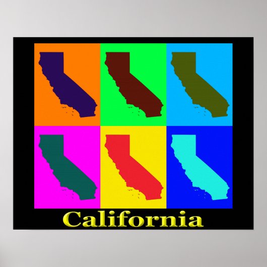 Colorful California State Pop Art Map Poster (Voorkant)
