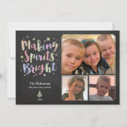 Colorful Calligraphy Chalkboard Holiday 3-Foto Feestdagenkaart