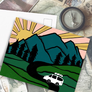 Colorful Campervan Mountains Vanlife RV Sunrise Briefkaart