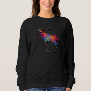 Colorful Canadian Moose Abstract Paint Wildlife Trui