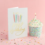 Colorful Candles Happy Birthday Folie Wenskaart<br><div class="desc">Deze grillige gevouwen verjaardagskaart heeft kleurige kaarsen,  originele handkaarsen en vlammen in echte folie. Pas de binnenkant van de kaart aan.</div>