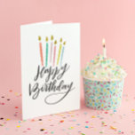 Colorful Candles Lettered Happy Birthday Kaart<br><div class="desc">Deze grillige gevouwen verjaardagskaart is voorzien van kleurrijke handkaarsen en handkaarsen. Pas de binnenkant van de kaart aan met uw eigen gepersonaliseerde bericht.</div>