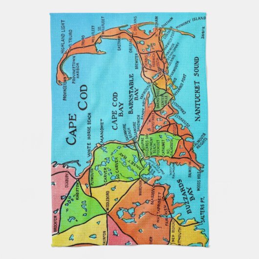 Colorful Cape Cod Map Kitchen Towel Theedoek (Verticaal)