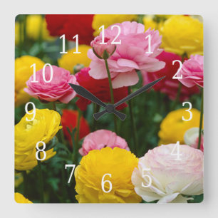 Colorful Carnance Flowers Clock Vierkante Klok