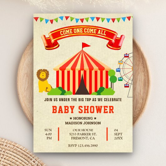 Colorful Carnival Circus Baby shower Kaart