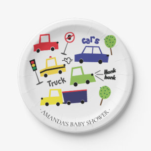 Colorful Cars & Trucks Boys Baby shower 7-inch Bor Papieren Bordje