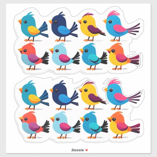 Colorful Cartoon Bird Sticker Set (Vel)