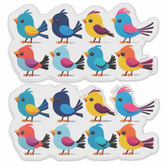 Colorful Cartoon Bird Sticker Set (Voorkant)