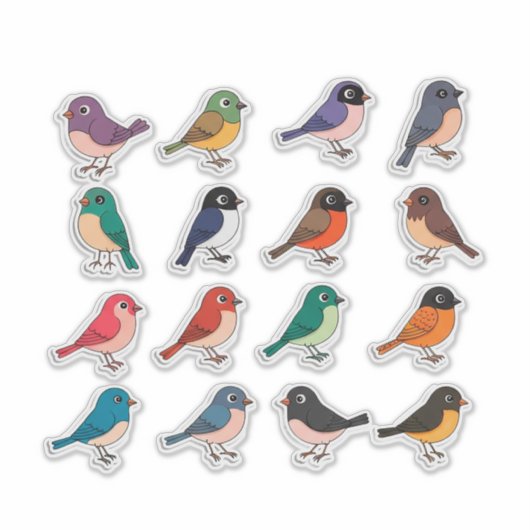 Colorful Cartoon Bird Sticker Set (Voorkant)