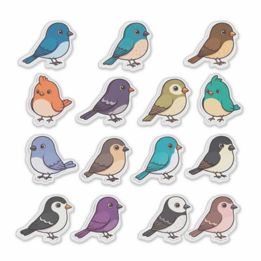 Colorful Cartoon Bird Sticker Set (Voorkant)