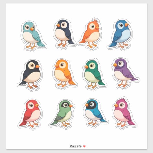 Colorful Cartoon Bird Sticker Set (Vel)