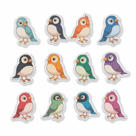 Colorful Cartoon Bird Sticker Set (Voorkant)
