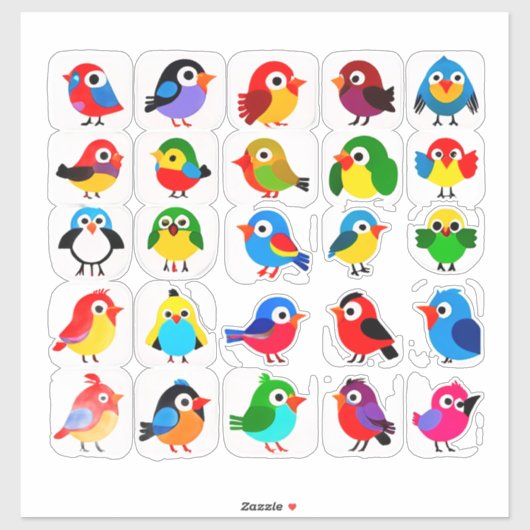 Colorful Cartoon Bird Sticker Set (Vel)