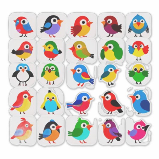 Colorful Cartoon Bird Sticker Set (Voorkant)