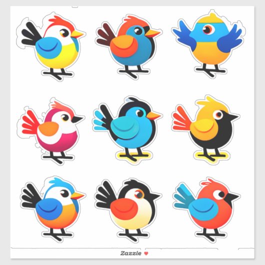 Colorful Cartoon Bird Sticker Set (Vel)