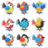 Colorful Cartoon Bird Sticker Set (Voorkant)