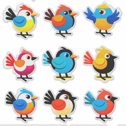 Colorful Cartoon Bird Sticker Set (Voorkant)
