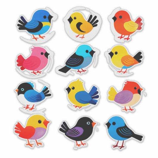 Colorful Cartoon Bird Sticker Set (Voorkant)