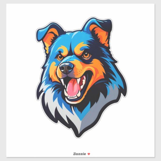 Colorful Cartoon Blue and Orange Dog Sticker (Vel)