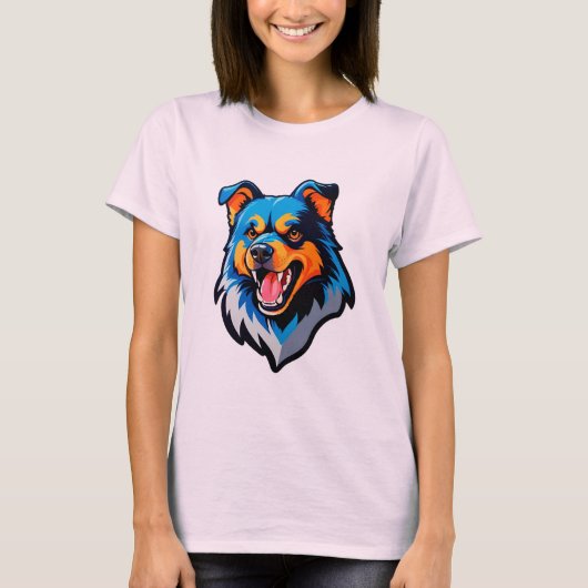 Colorful Cartoon Blue and Orange Dog T-shirt (Voorkant)