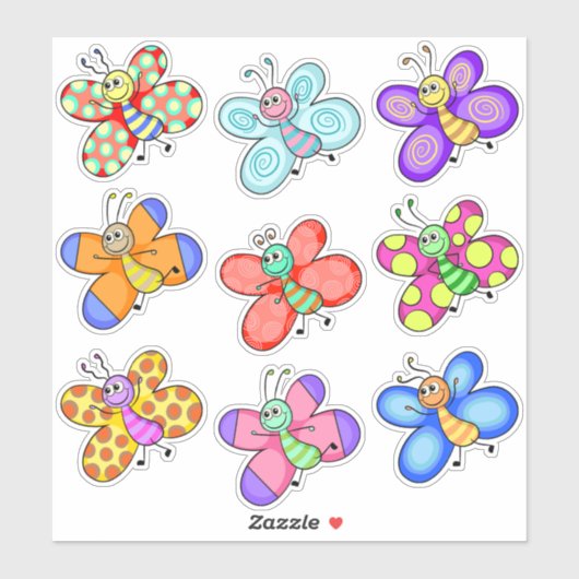 Colorful Cartoon Butterflies Sticker (Vel)