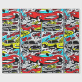 Colorful Cartoon Cars Comic Pattern Wrapping Paper Cadeaupapier (Vlak)