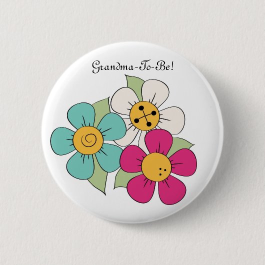 Colorful Cartoon Daisies Grandmoeder Button (Voorkant)