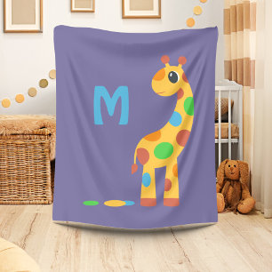 Colorful Cartoon Giraffe Monogram Fleece Deken