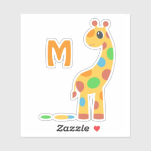 Colorful Cartoon Giraffe Monogram Sticker