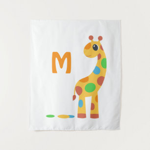 Colorful Cartoon Giraffe Monogram Wandkleed