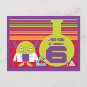 Colorful Cartoon Mad Scientist 6th Birthday Briefkaart