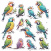 Colorful Cartoon Parrots for Kids & Gifts Sticker (Voorkant)
