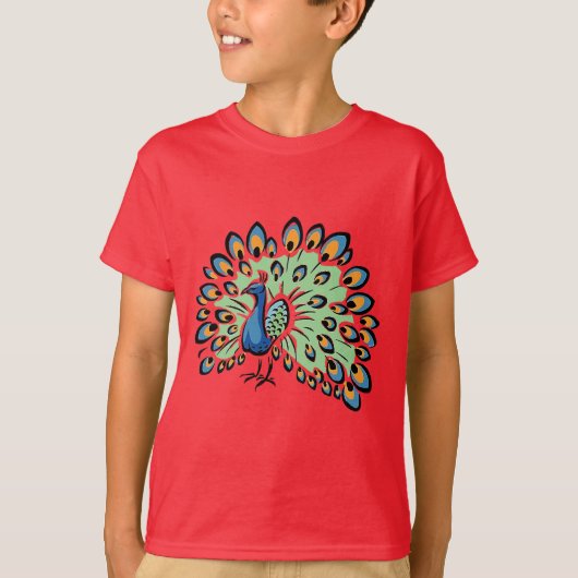Colorful Cartoon Peacock T-shirt (Voorkant)