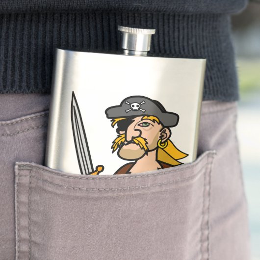 Colorful Cartoon Pirate met Jouw tekst Heupfles (Voorbeeld)